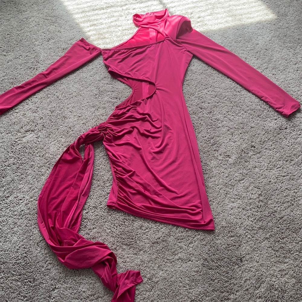 Pink mini long sleeve cut out dress